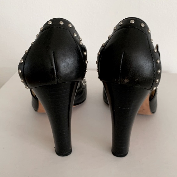 Coach Billee Black Leather Studded Peep Toe Heels Pumps - Picture 2 of 8